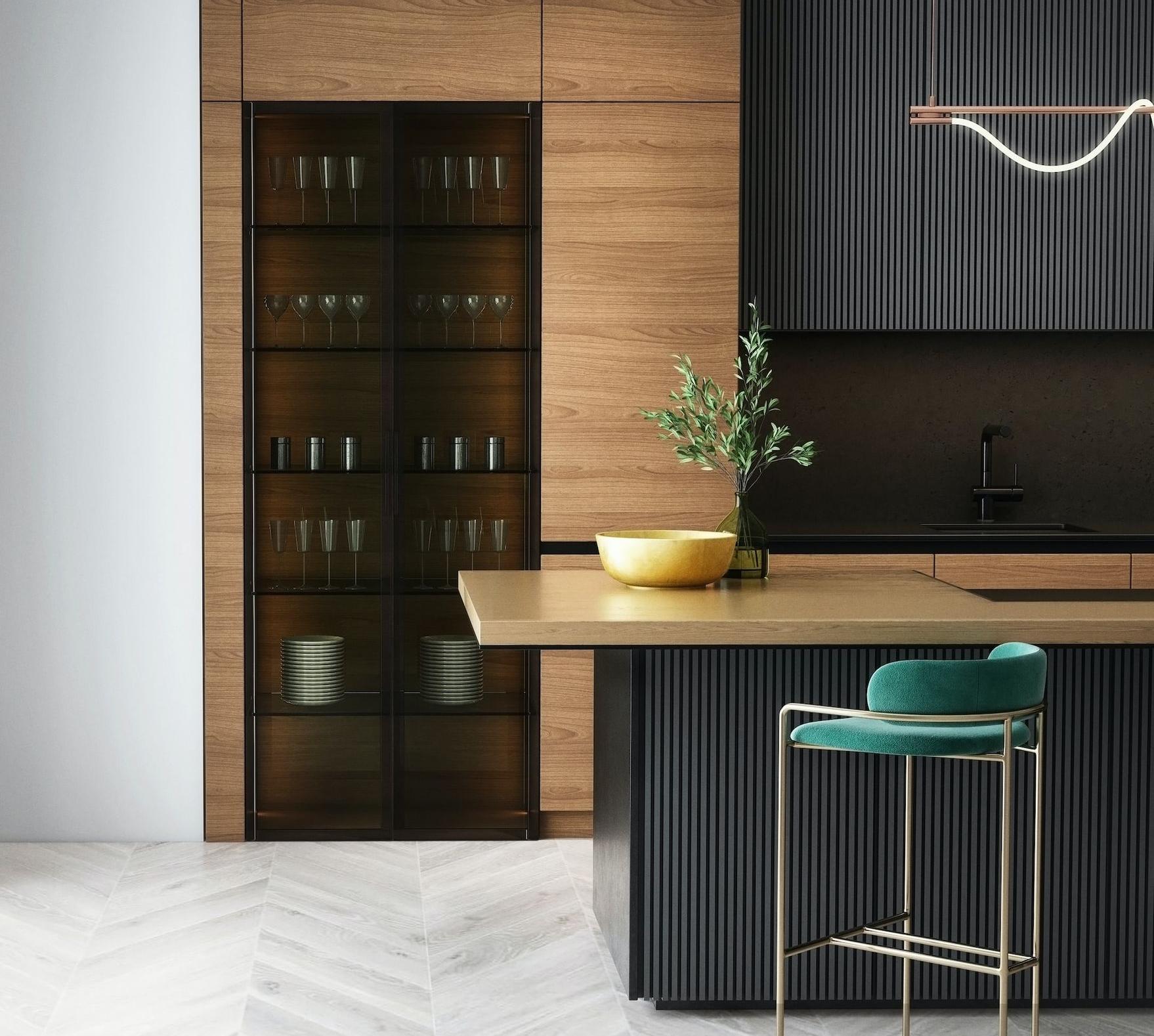 brown wooden cabinet near green and white table